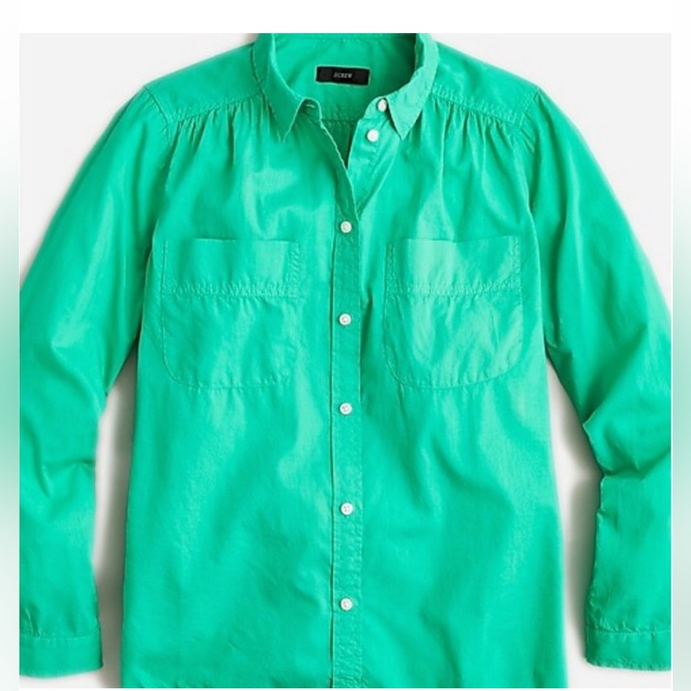 🛍️JCREW NEW! Garment Dyed Cotton Poplin Utility Button Shirt inSummer Green Sz6